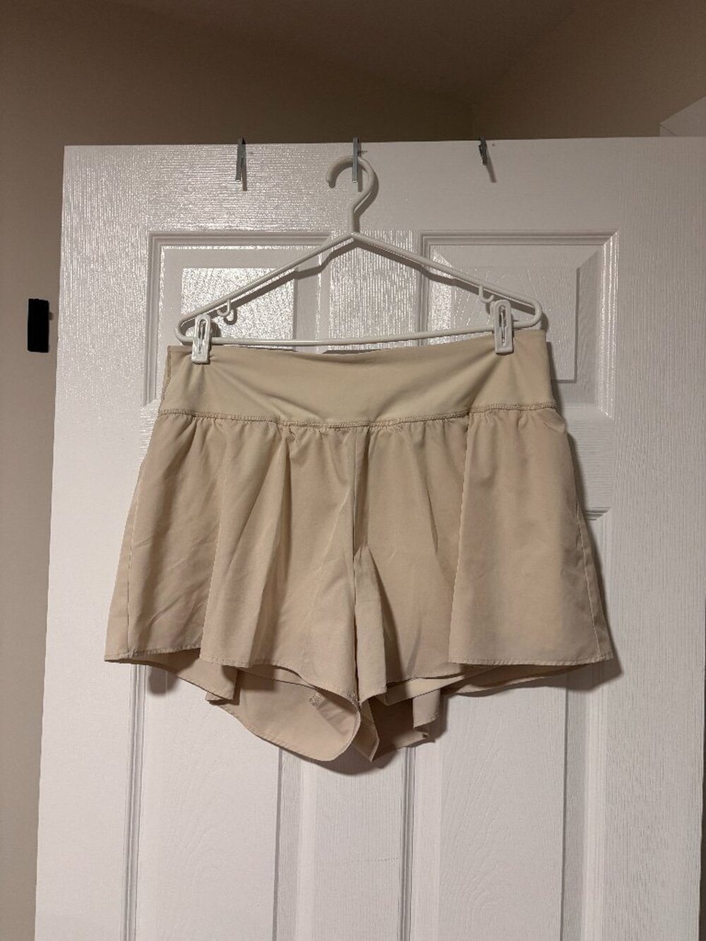 Cream Flowy Athletic Shorts | Double Layer Running Gym Workout Shorts (XL)